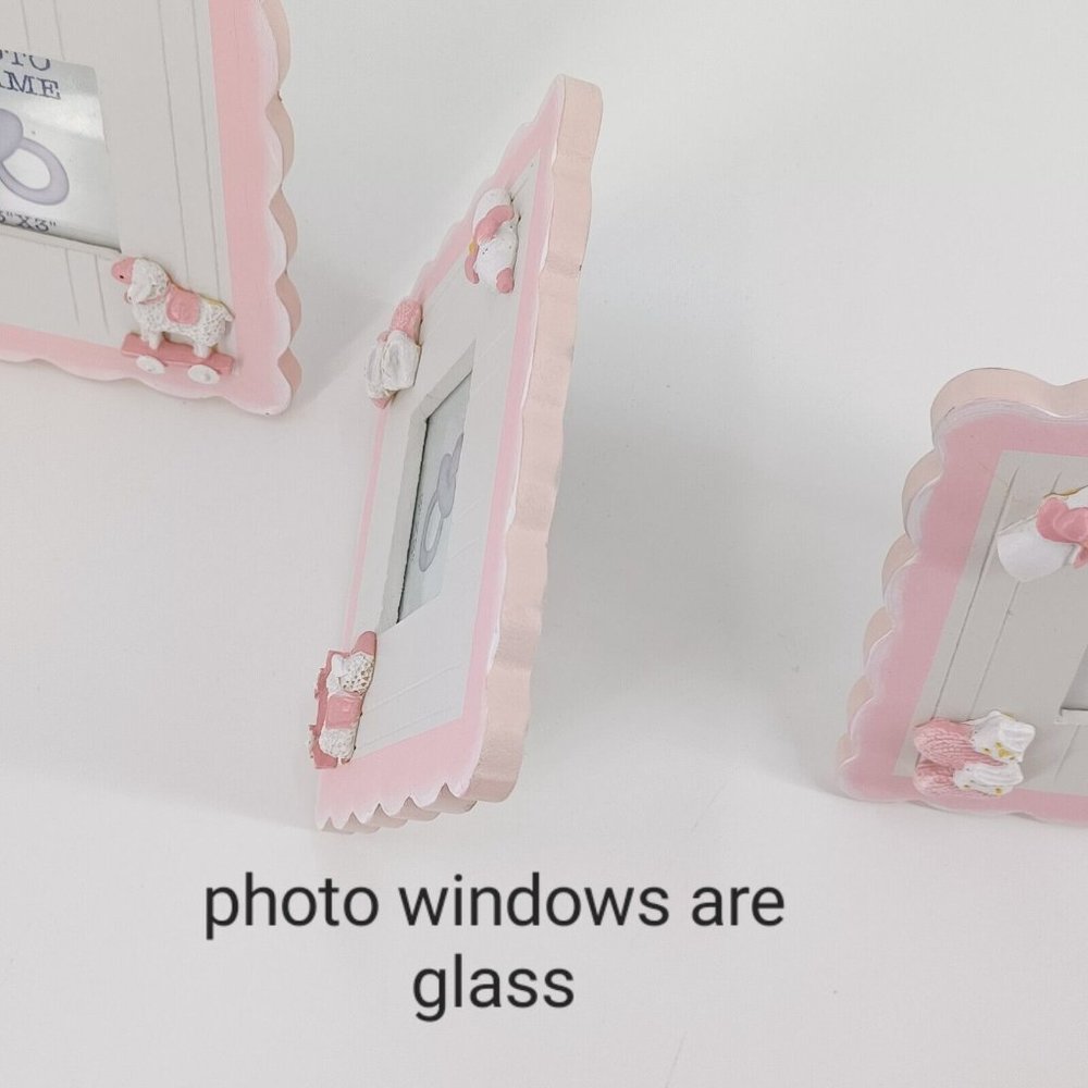 Newborn Baby Girl Photo Frame Gift Pink 3x3 Picture Free Stand Wood 6.5x6.5 Dime - Picture 9 of 12